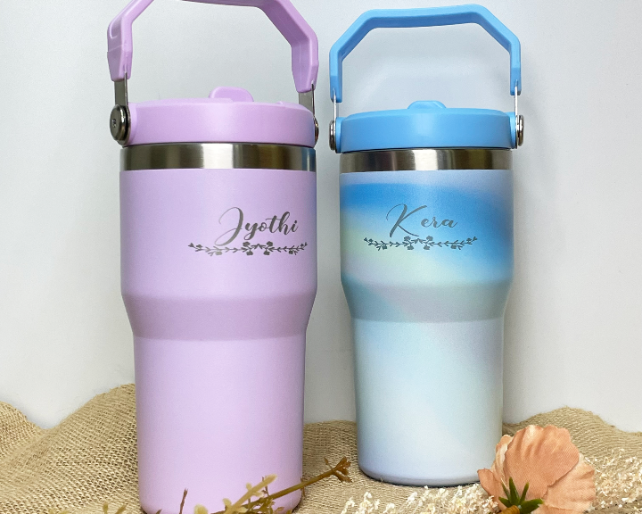 water bottle purple and blue variant with engraving